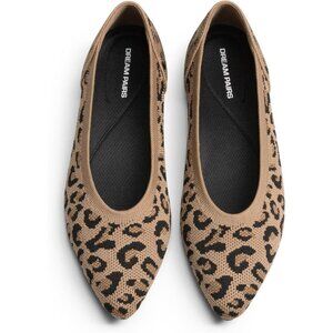 Women's Leopard Knit Ballet Pointed Toe Breathable Casual Classic Dressy Flats